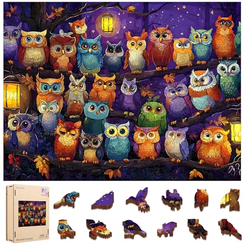 Mocfesk Wooden Puzzles for Adults Owl Family Puzzles 500 Pieces Unique Shaped Jigsaw Puzzles for Adults and Kids Fun Challenge Family Game Home Decor 189 x 142 - Image 1
