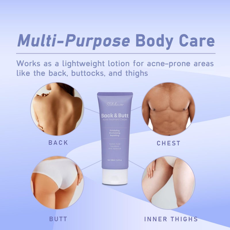 Tobcharm Butt Acne Clearing Treatment, Maximum Strength Body Cream for Back, Buttocks, Thigh & Chest Acne Removal, Skin Clearing Lotion for Men & Women, Foaming Cleanser for Bacne & Cystic Acne - Image 3