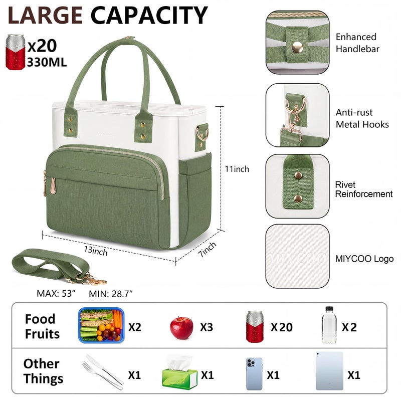 MIYCOO Lunch Bag Lunch Box Women - Leakproof Insulated Lunch Cooler Bag for Women - Large Lunch Tote Bags Adults, Green White - Image 2