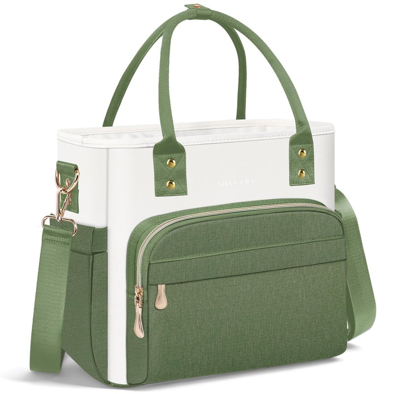 MIYCOO Lunch Bag Lunch Box Women - Leakproof Insulated Lunch Cooler Bag for Women - Large Lunch Tote Bags Adults, Green White - Image 1