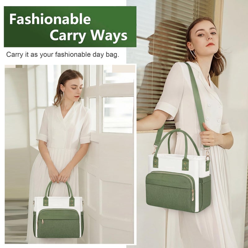 MIYCOO Lunch Bag Lunch Box Women - Leakproof Insulated Lunch Cooler Bag for Women - Large Lunch Tote Bags Adults, Green White - Image 5