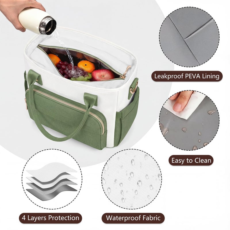 MIYCOO Lunch Bag Lunch Box Women - Leakproof Insulated Lunch Cooler Bag for Women - Large Lunch Tote Bags Adults, Green White - Image 3