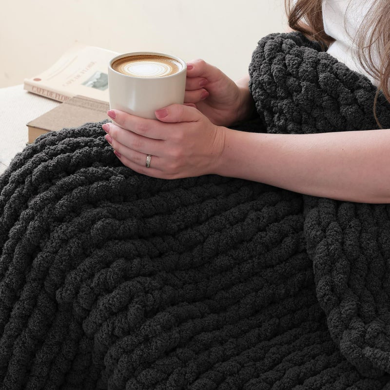 mellobello Jumbo Chunky Yarn for Hand Knitting - Super Thick Chenille Chunky Yarn for Crocheting - Extra Soft Bulky Fluffy Blanket Big Yarns 8 Jumbo Pack (27yds,8 oz Each Skein) Black - Image 3