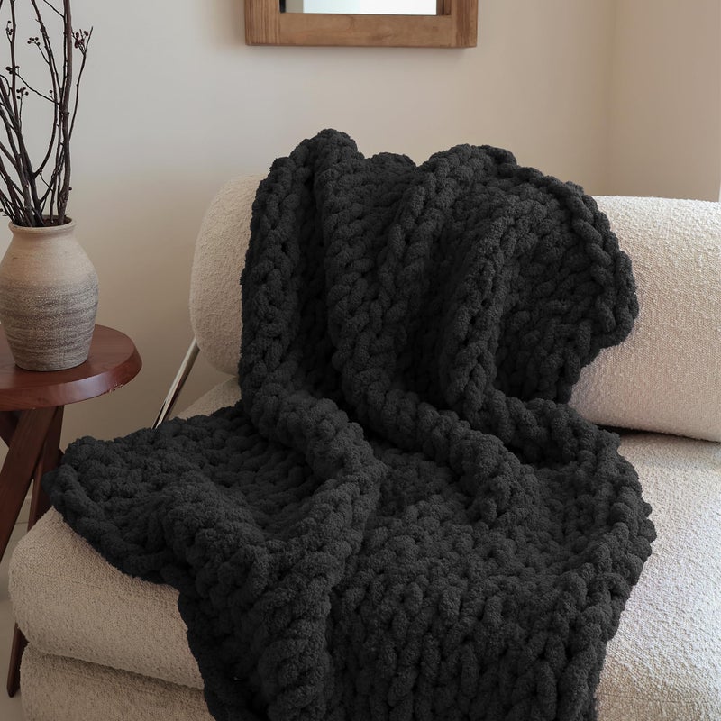 mellobello Jumbo Chunky Yarn for Hand Knitting - Super Thick Chenille Chunky Yarn for Crocheting - Extra Soft Bulky Fluffy Blanket Big Yarns 8 Jumbo Pack (27yds,8 oz Each Skein) Black - Image 2