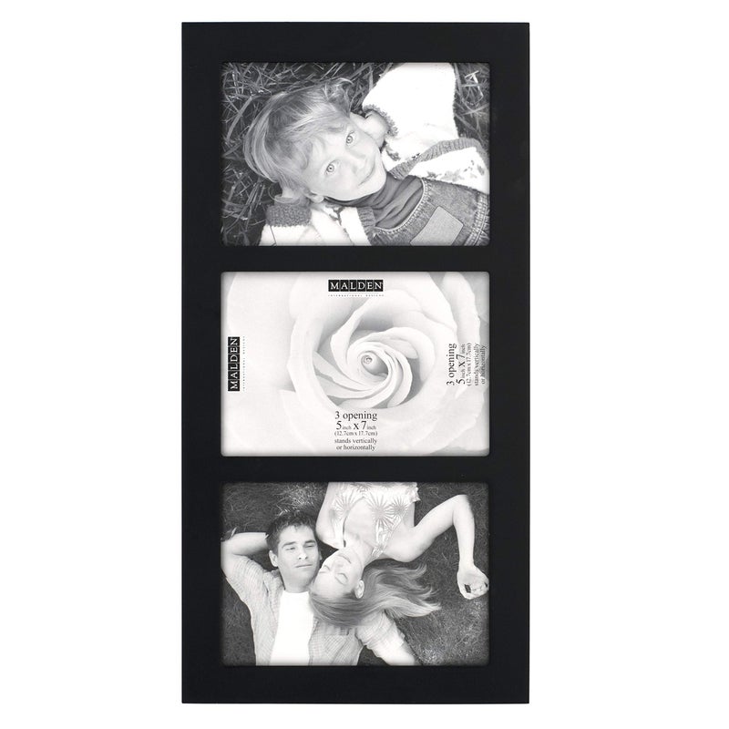 Malden Malden 3Opening Collage Frame Displays Three 5x7 Pictures Black 