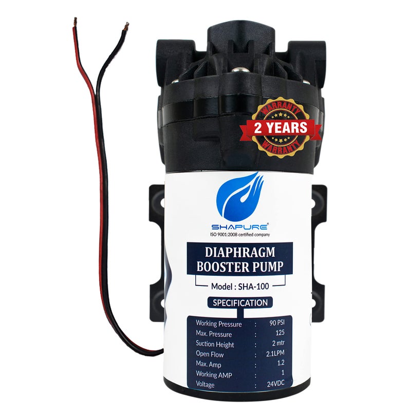 Shapure Standard RO Booster Pump 100 GPD, RO Pump 100 GPD with Elbow and End Connectors Compatible with All Types of RO Water Purifier, Universal Type Motor, 2 Year Warranty - Image 1