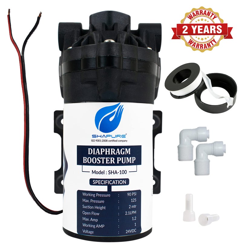 Shapure Standard RO Booster Pump 100 GPD, RO Pump 100 GPD with Elbow and End Connectors Compatible with All Types of RO Water Purifier, Universal Type Motor, 2 Year Warranty - Image 2