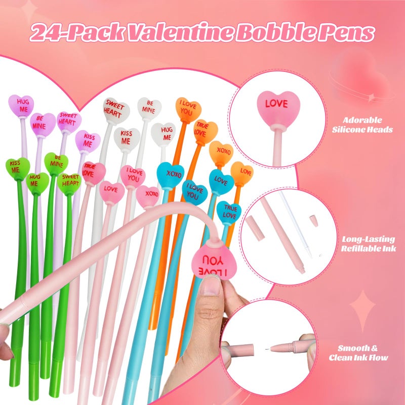 Zhirlyn Valentine's Day Pens Cute Pens Bulk for kids Fun Bobblehead Pen Assorted Kawaii Gel Ink Pen for Party Favors and Birthdays Classroom Valentines Gifts (Valentine, 24) - Image 4