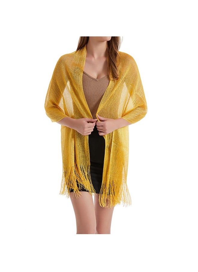 YOUR SMILE - Women Shawls And Wraps For Evening Dresses Sparkling Metallic Scarf For Weddings Party (Yellowgold) - Image 1