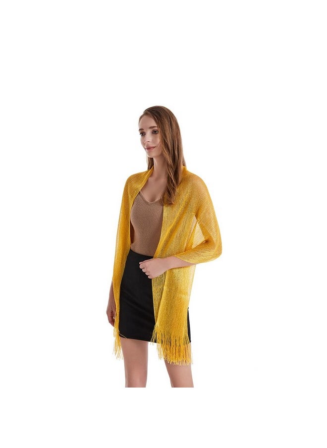 YOUR SMILE - Women Shawls And Wraps For Evening Dresses Sparkling Metallic Scarf For Weddings Party (Yellowgold) - Image 1
