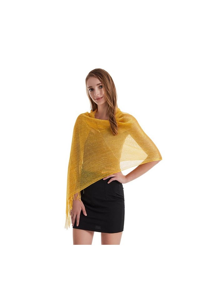 YOUR SMILE - Women Shawls And Wraps For Evening Dresses Sparkling Metallic Scarf For Weddings Party (Yellowgold) - Image 1