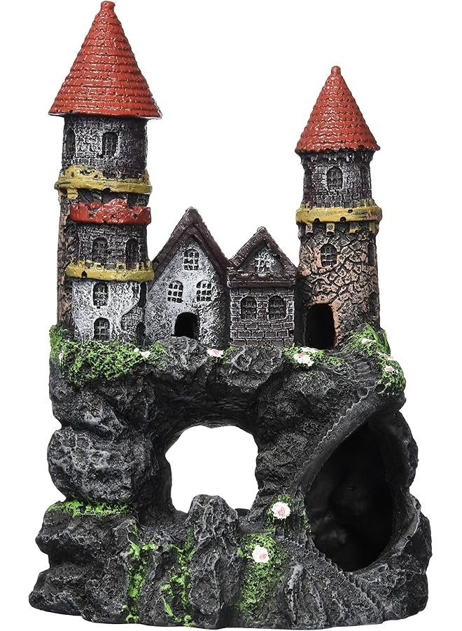 بين بلاكس ديكور حوض السمك على شكل قلعة مسحورة، مظهر رائع لأي حوض سمك، أماكن متعددة لاختباء الأسماك والسباحة، مقاس متوسط Rrw12 - Image 1