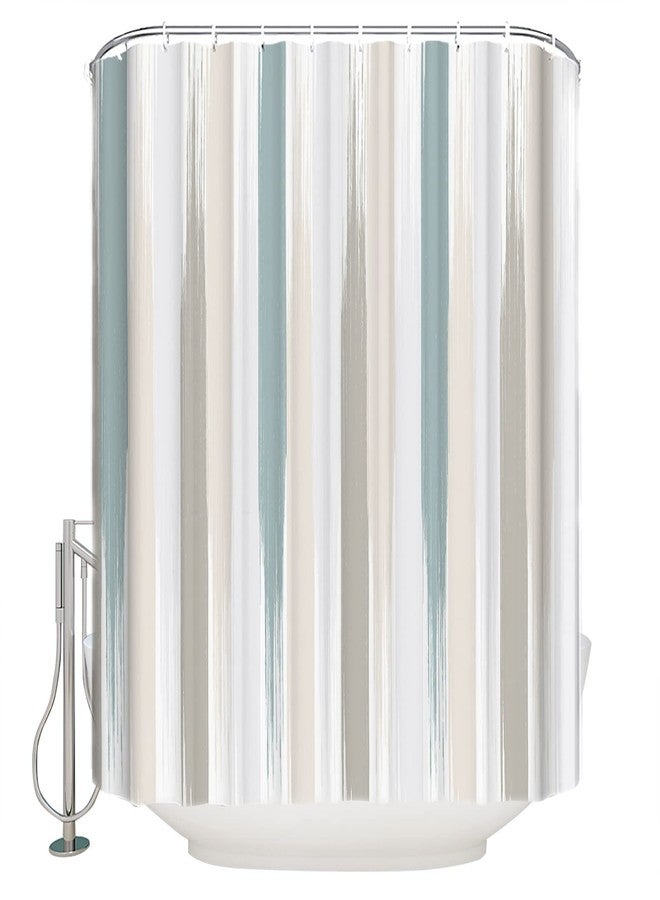 Pinroote Teal Beige Brown Shower Curtain, Stall Shower Curtains for Bathroom/Bathtub, Modern Oil Painting Striped Abstract Art Waterproof Fabric Shower Curtain Set with 12 Hooks, Standard 72" x 72" - Image 2