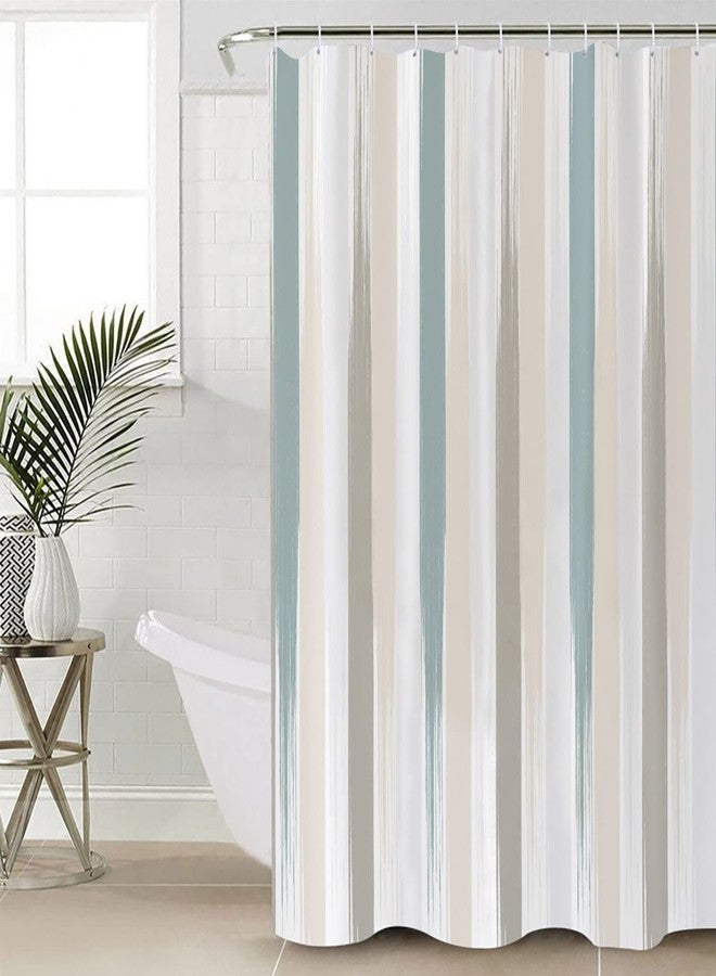 Pinroote Teal Beige Brown Shower Curtain, Stall Shower Curtains for Bathroom/Bathtub, Modern Oil Painting Striped Abstract Art Waterproof Fabric Shower Curtain Set with 12 Hooks, Standard 72" x 72" - Image 1
