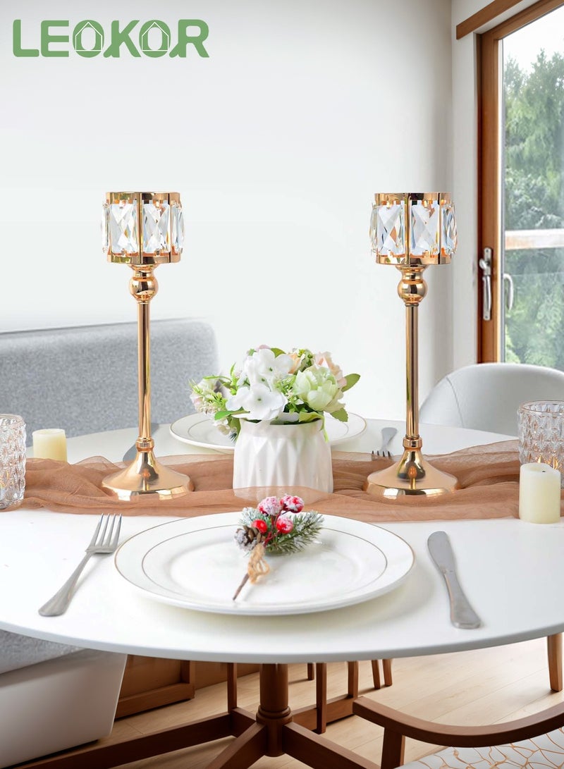 LEOKOR 2PCS Crystal Bowl Tealight Candelabra Votive Candle Holder Gold  - Image 1