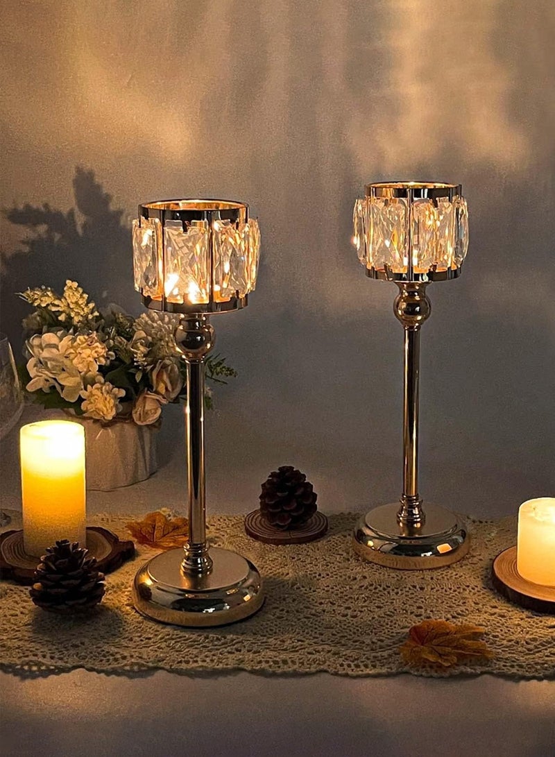 LEOKOR 2PCS Crystal Bowl Tealight Candelabra Votive Candle Holder Gold  - Image 2