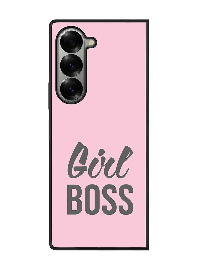 Stylizedd Rugged Black edge case for Samsung Galaxy Z Fold6, Slim fit Soft Case Flexible Rubber Edges Anti Drop TPU Gel Thin Cover -  Girl Boss (Pink) - Image 1