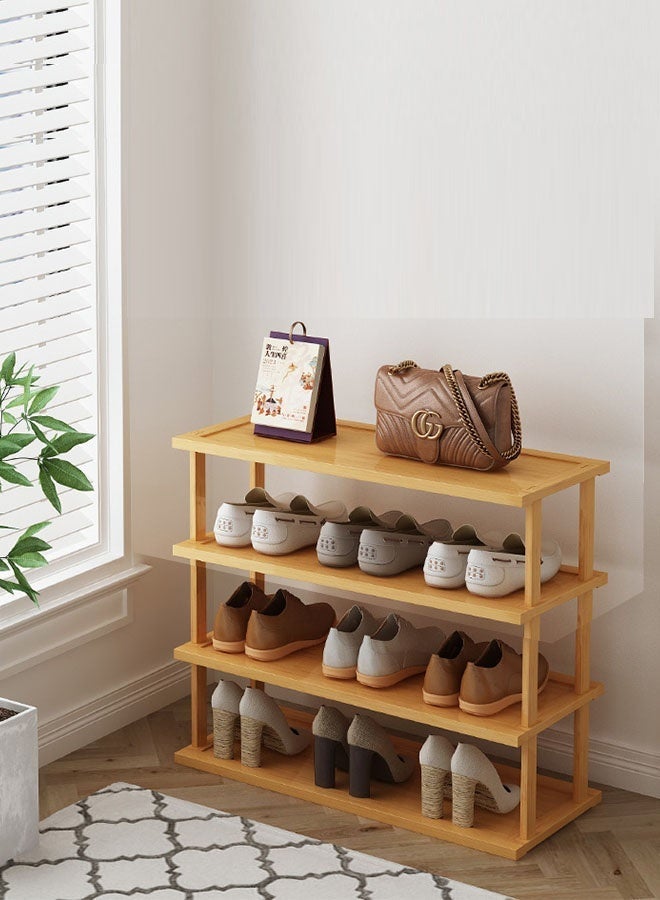 MIXDE 4-Tier Solid Wood Shoe Rack , Narrow Vertical Storage Organizer, Space-Saving Natural Wood Shoe Shelf for Entryway, Hallway, Bedroom  Balcony - Image 1