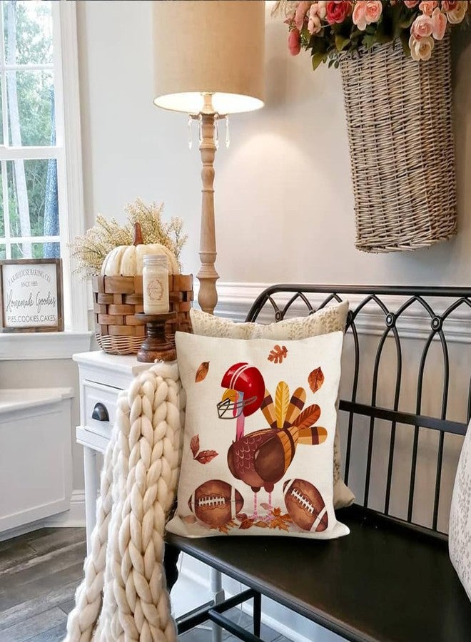 RABUSOFA Fall Throw Pillow Covers 18x18 Inch,Thanksgiving Turkey Football Cushion Case Autumn Farmhouse Decoration for Home Sofa Couch(Brown, 18"x18") - Image 3