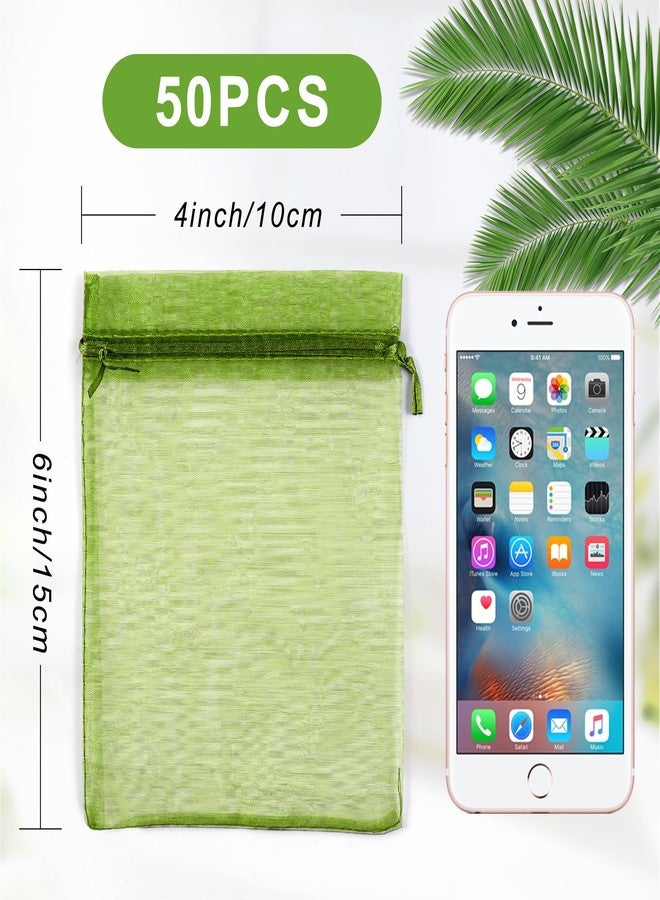 ANZNKU 50 Pack Organza Bags 4 x 6 inch Premium Sheer Drawstring Small Mesh Bags for Candy Jewelry Party Wedding Christmas Favor Gift Bags (Green) - Image 2