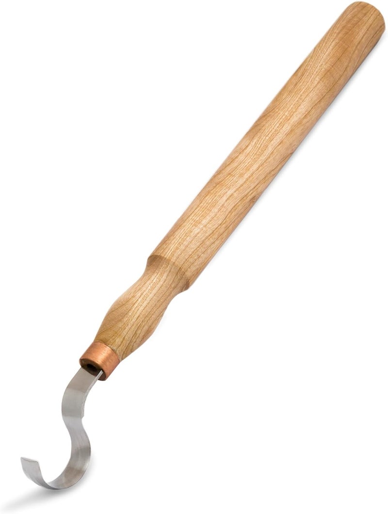 BeaverCraft Hook Knife Wood Carving SK2 Long Knives Spoon Carving Tools 1.2'' Long Handle 12'' Spoon Knife Wood Carving Tools Bowl Kuksa Carving Tool Double-Edged Crooked Knife - Image 1