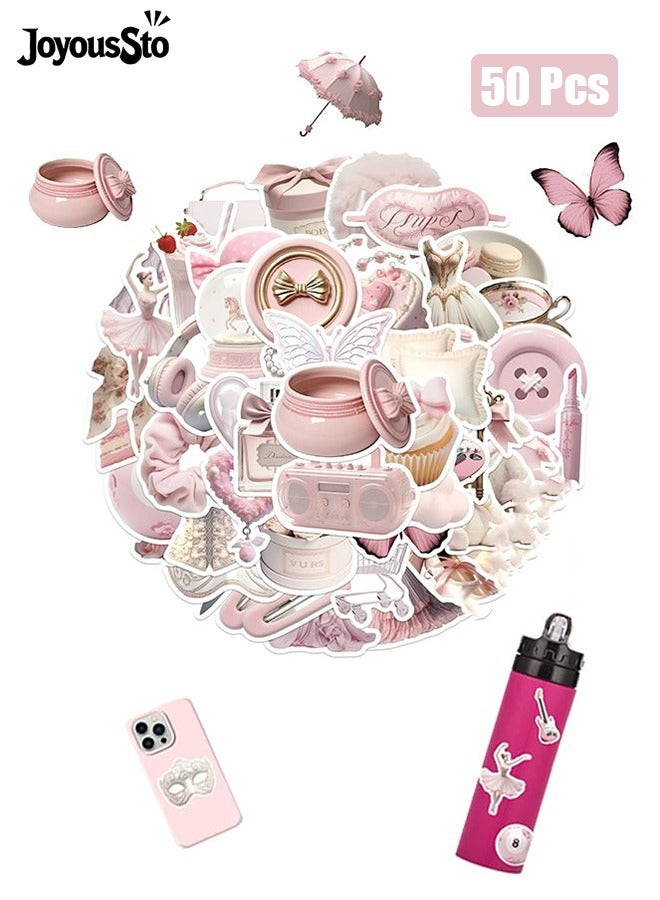 JoyousSto 50 Pcs Pink Gentle Ballet Girl Style DIY Stickers, Students Prize Suitable for laptops,Phone, Water Bottles, Skateboards, suitcases, Guitar etc, Cute Stickers for Children, Girl and Teenagers - Image 1
