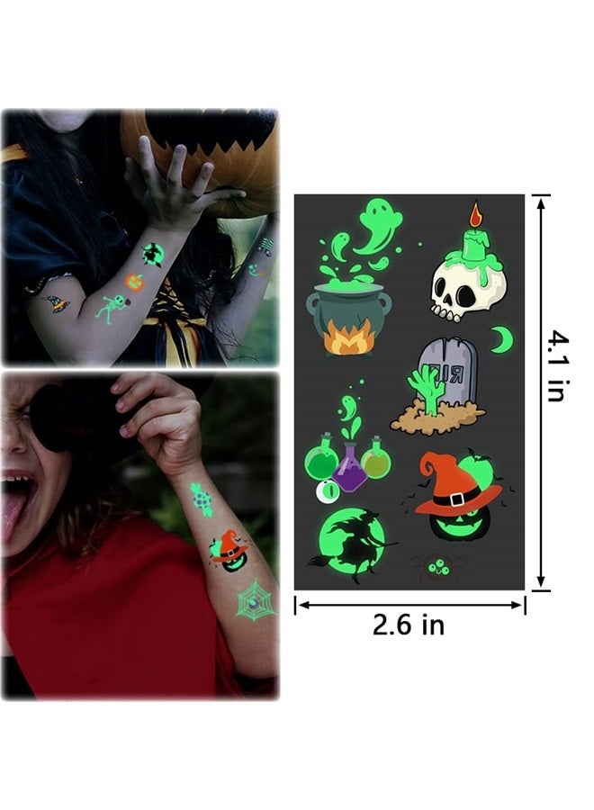 JCFIRE Halloween Temporary Tattoos for Kids, Glow in Dark Tattoos Stickers with Pumpkin Skull Ghost Monster for Halloween Party Favors Decoration - Image 2
