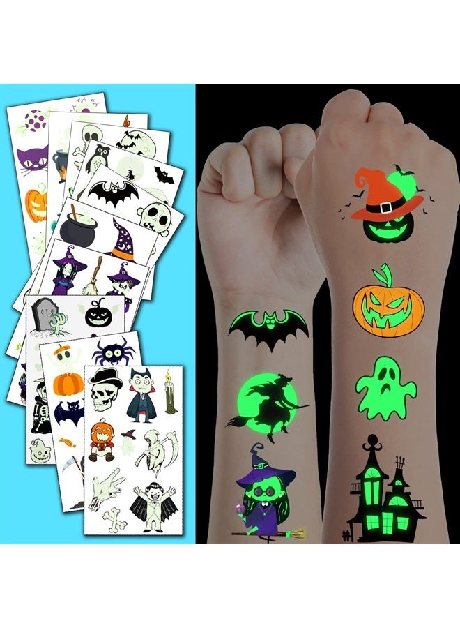 JCFIRE Halloween Temporary Tattoos for Kids, Glow in Dark Tattoos Stickers with Pumpkin Skull Ghost Monster for Halloween Party Favors Decoration - Image 1