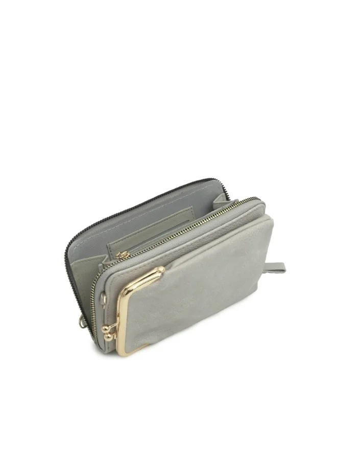هايليز Grey Leather Clutch with Gold Accents