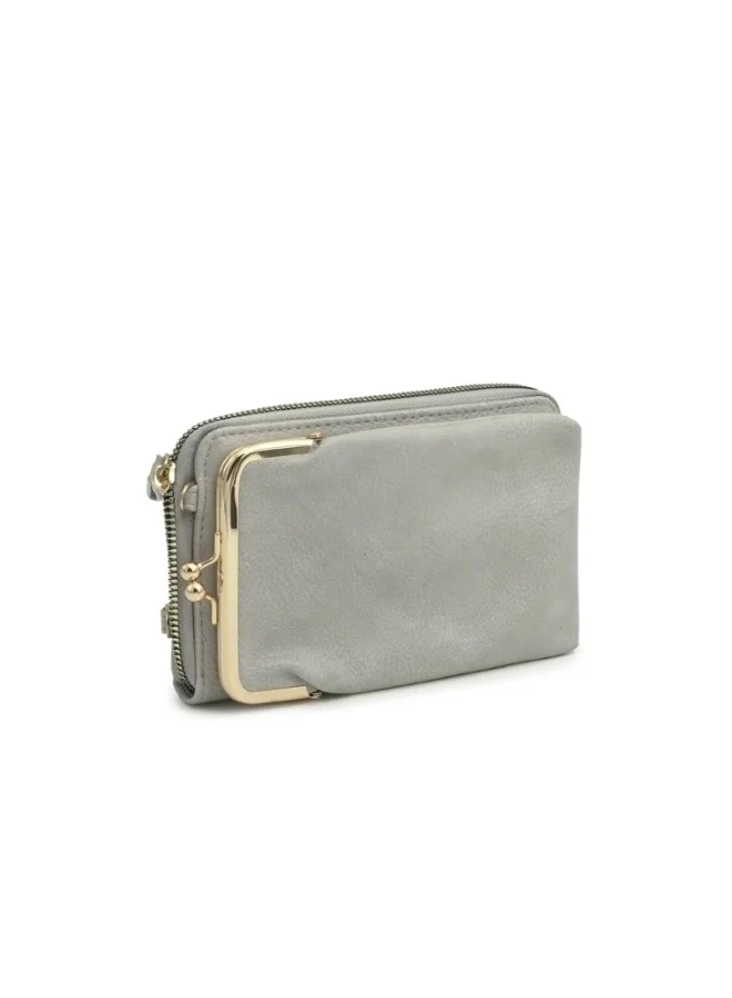 هايليز Grey Leather Clutch with Gold Accents