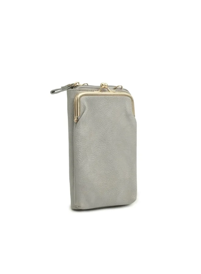 هايليز Grey Leather Clutch with Gold Accents