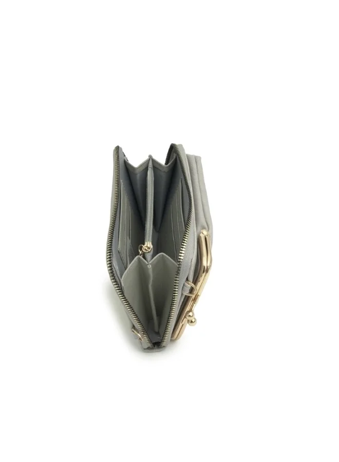 هايليز Grey Leather Clutch with Gold Accents