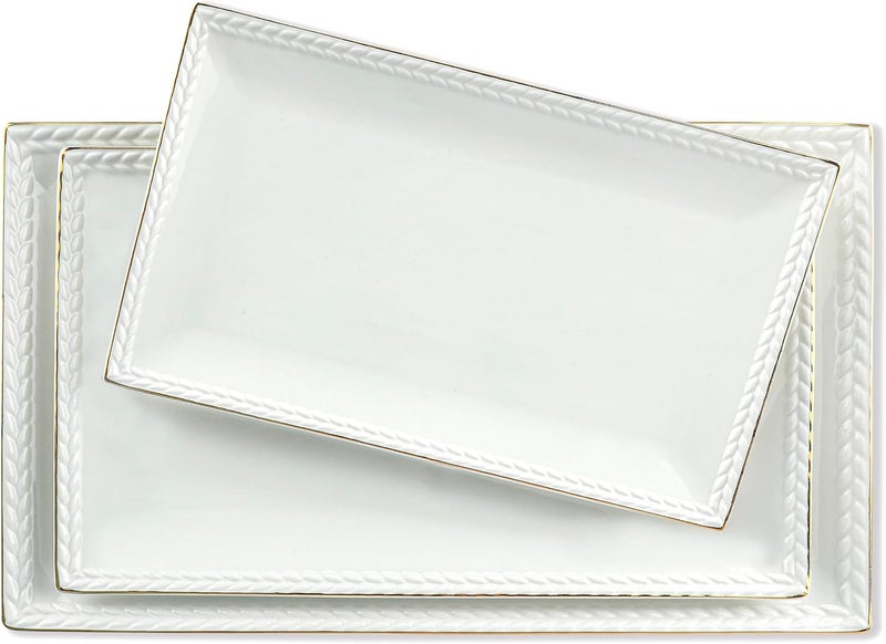Kassel Ceramic Serving Platter Set | 16”/14”/12” Rectangular Serving Trays for Entertaining at Parties and Weddings | Oven Safe XL Serving Trays for Tacos, Steak and Cake - Image 1