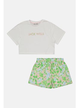 Jack Wills Kids Girl 2 Pc Graphic Printed Tee And Shorts Set, Multicolor  - Image 1