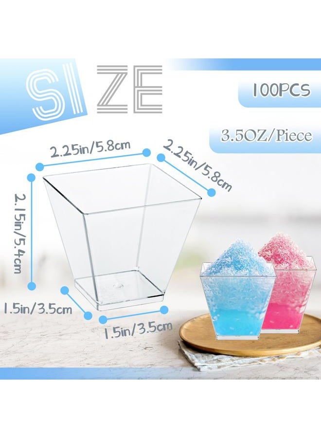 Jizvxe 100 Pack 3.4 Oz Square Dessert Cups,Small Clear Square Plastic Tasting Cups,Disposable Square Clear Plastic Dessert Cups for Ice Cream,Candy,Salad,Jello,Appetizers,Mousse - Image 2