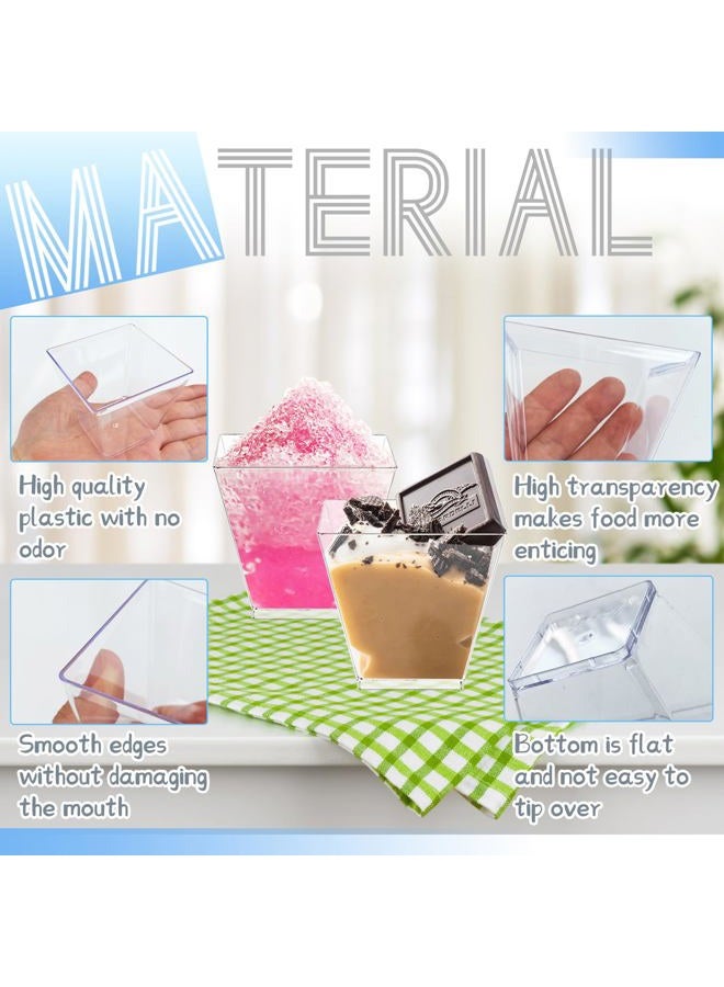 Jizvxe 100 Pack 3.4 Oz Square Dessert Cups,Small Clear Square Plastic Tasting Cups,Disposable Square Clear Plastic Dessert Cups for Ice Cream,Candy,Salad,Jello,Appetizers,Mousse - Image 3