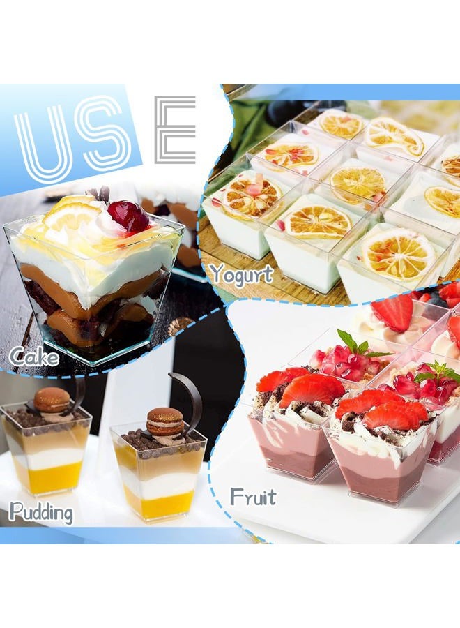 Jizvxe 100 Pack 3.4 Oz Square Dessert Cups,Small Clear Square Plastic Tasting Cups,Disposable Square Clear Plastic Dessert Cups for Ice Cream,Candy,Salad,Jello,Appetizers,Mousse - Image 5