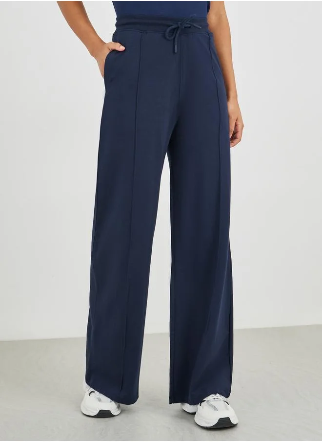 Styli Styli Solid Pintuck Detail Straight Fit Joggers with Elasticated Waistband