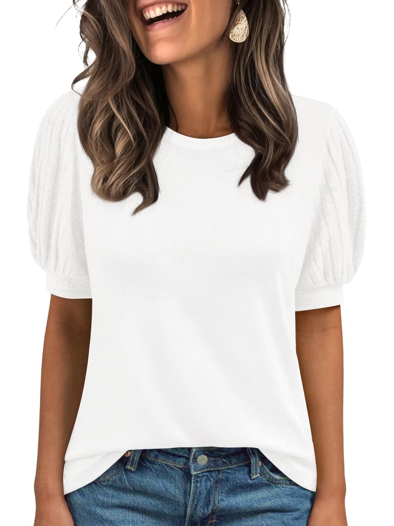 AUTOMET Womens Tops Summer Sweater Spring Tunic Dressy Casual Blouses Business Cute Trendy Short Sleeve Shirt 2026 White M - Image 1
