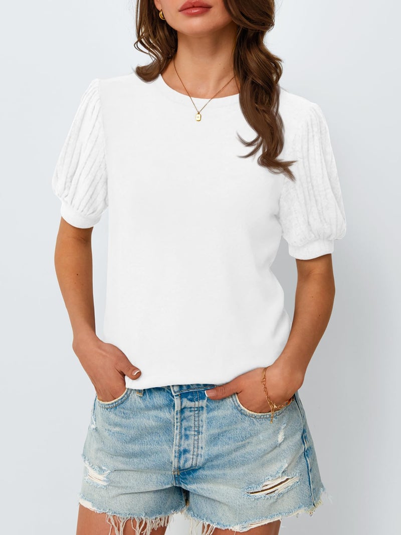 AUTOMET Womens Tops Summer Sweater Spring Tunic Dressy Casual Blouses Business Cute Trendy Short Sleeve Shirt 2026 White M - Image 2