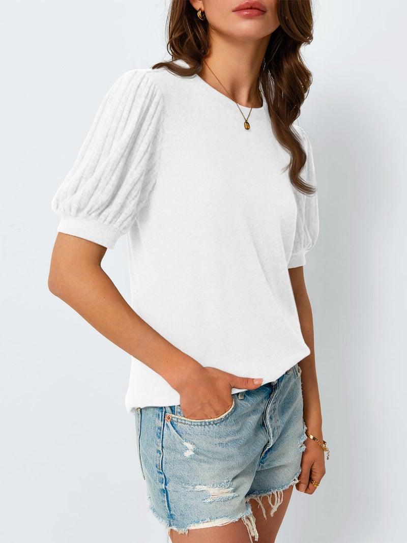 AUTOMET Womens Tops Summer Sweater Spring Tunic Dressy Casual Blouses Business Cute Trendy Short Sleeve Shirt 2026 White M - Image 3