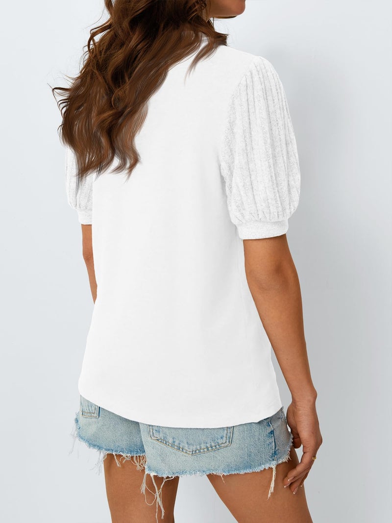 AUTOMET Womens Tops Summer Sweater Spring Tunic Dressy Casual Blouses Business Cute Trendy Short Sleeve Shirt 2026 White M - Image 4