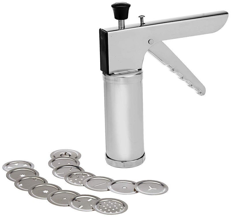 SEASPIRIT Stainless Steel Kitchen Press with 15 Different Types of Jaliesfor Noodles and Snacks Sev Grater Cookies MakerInterchangeable Blades Silver - Image 1
