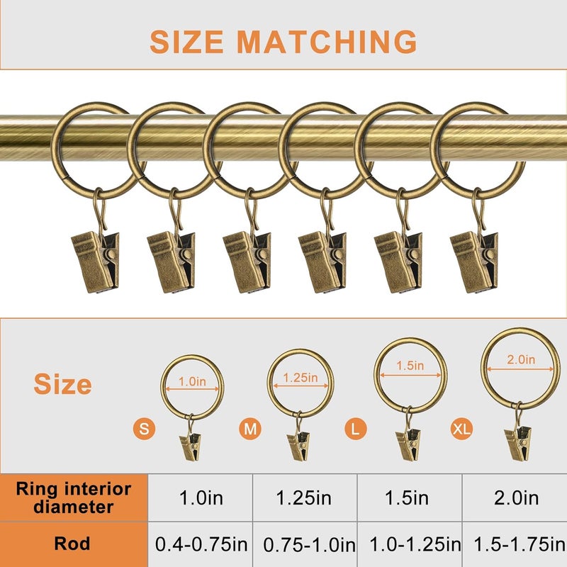 Hanitronic 30 PCS Antique Brass Clips Curtain Hooks for Curtain Rod, This Small Drapery Curtain Ring with Clips Hook Fit Up to 0.75~1.0 -inch Drapery Panel (1 1/4-Inch Inner Diameter) - Image 5