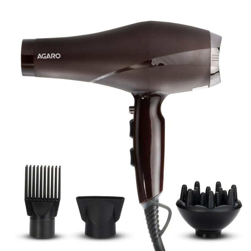 AGARO HD-1120 2000W AC Professional Hair Dryer with Comb, Concentrator & Diffuser Nozzles, Hot & Cold Air, 2 Speed & 3 Temperature Settings with Cool Shot, Hair Dryer & Blower for Men & Women - Image 1