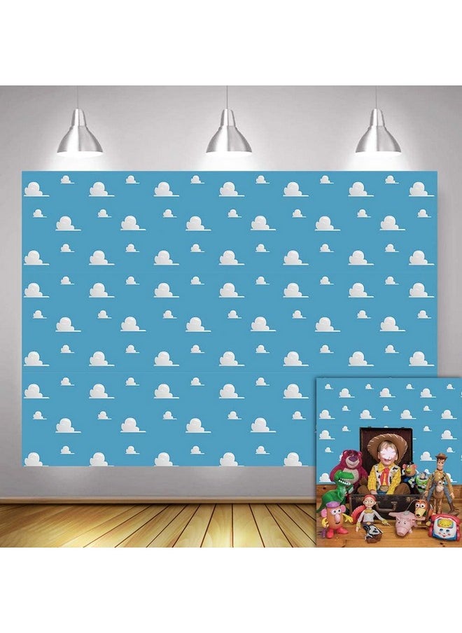 Fanghui - 7X5Ft Cartoon Kids Backdrop Blue Sky White Clouds Background Birthday Party Boy Baby Shower Dessert Table Banner Supplies Photo Booth Props - Image 1