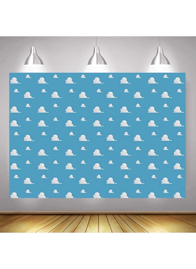 Fanghui - 7X5Ft Cartoon Kids Backdrop Blue Sky White Clouds Background Birthday Party Boy Baby Shower Dessert Table Banner Supplies Photo Booth Props - Image 1