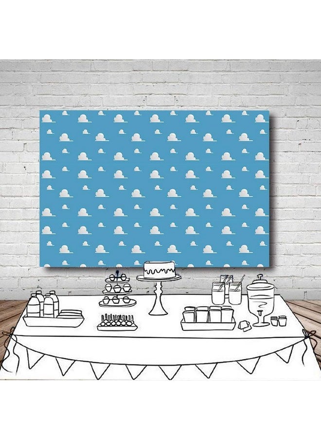 Fanghui - 7X5Ft Cartoon Kids Backdrop Blue Sky White Clouds Background Birthday Party Boy Baby Shower Dessert Table Banner Supplies Photo Booth Props - Image 1