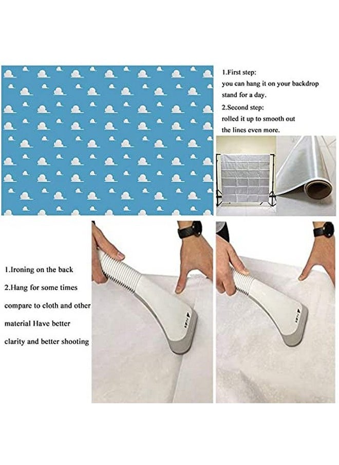 Fanghui - 7X5Ft Cartoon Kids Backdrop Blue Sky White Clouds Background Birthday Party Boy Baby Shower Dessert Table Banner Supplies Photo Booth Props - Image 1