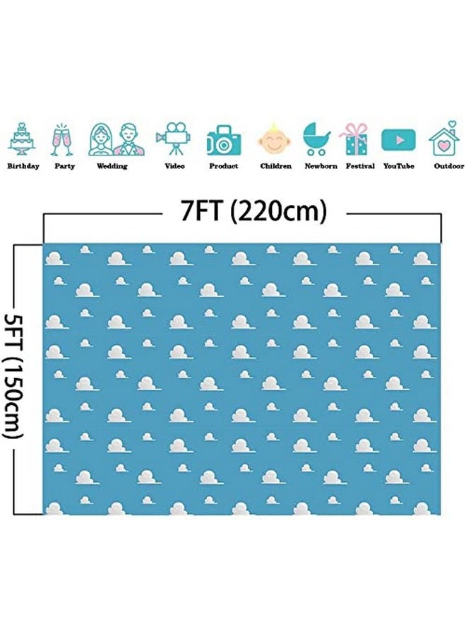 Fanghui - 7X5Ft Cartoon Kids Backdrop Blue Sky White Clouds Background Birthday Party Boy Baby Shower Dessert Table Banner Supplies Photo Booth Props - Image 1